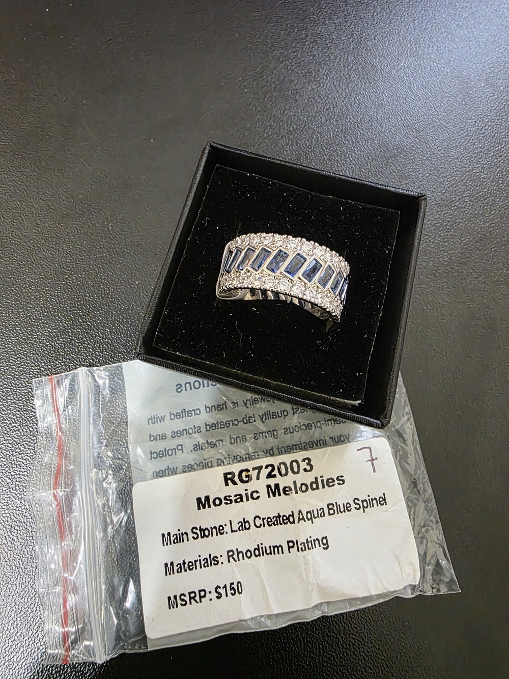 Rhodium-Plated Ring with Blue Spinel - Size 7